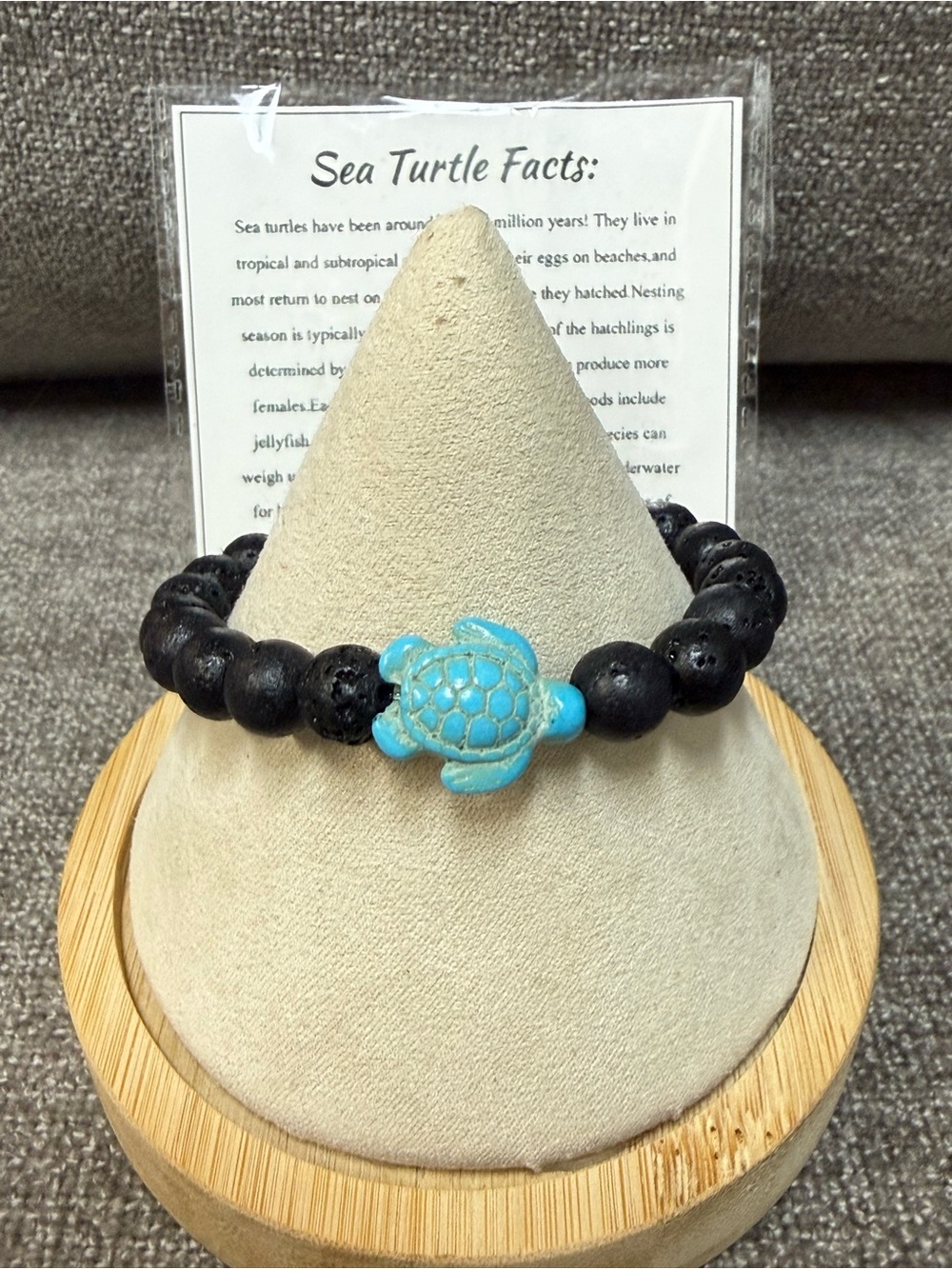Turquoise Sea Turtle Bead Bracelet - Black Lava Stone